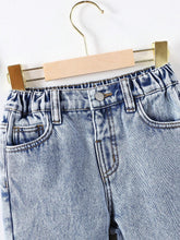 Young Girl Cute Casual Basic Blue Denim Velvet Lined Thick Long Pants, Warm Winter Denim Jegging Outfit For Children